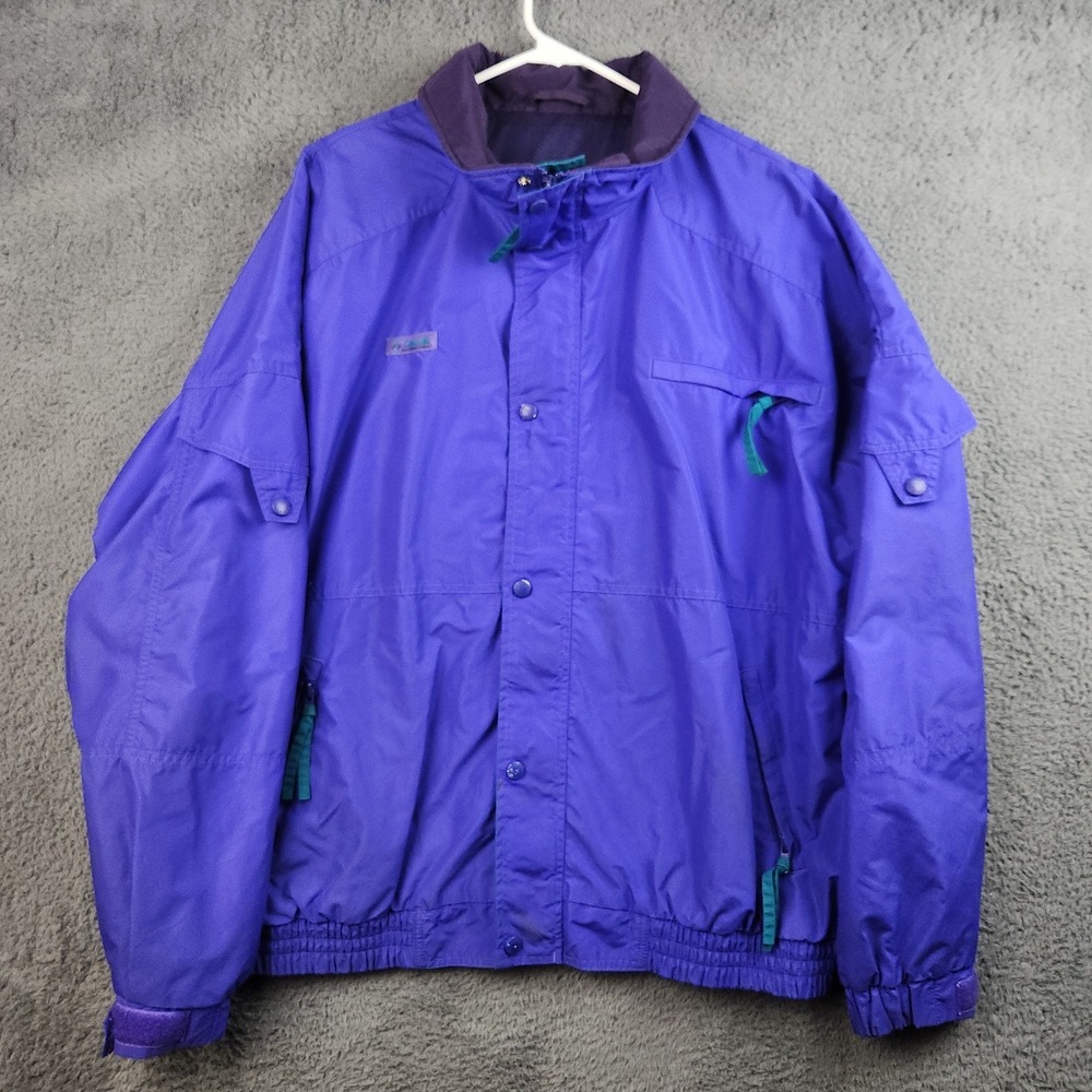 Columbia Ski Jacket Mens Large Radial Sleeve Purple Teal Shell Only Windbreaker